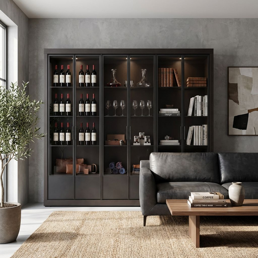 Matte Black Glass-Door Display Cabinet