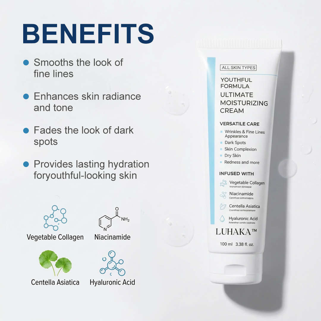 Youthful Formula Ultimate Moisturizing Cream | Centella Asiatica, Niacinamide, Hyaluronic Acid, Collagen | Wrinkles, Fine Lines, Dark Spots, Dry Skin, Redness | 3.38 fl. oz., 100ml (New Formula)