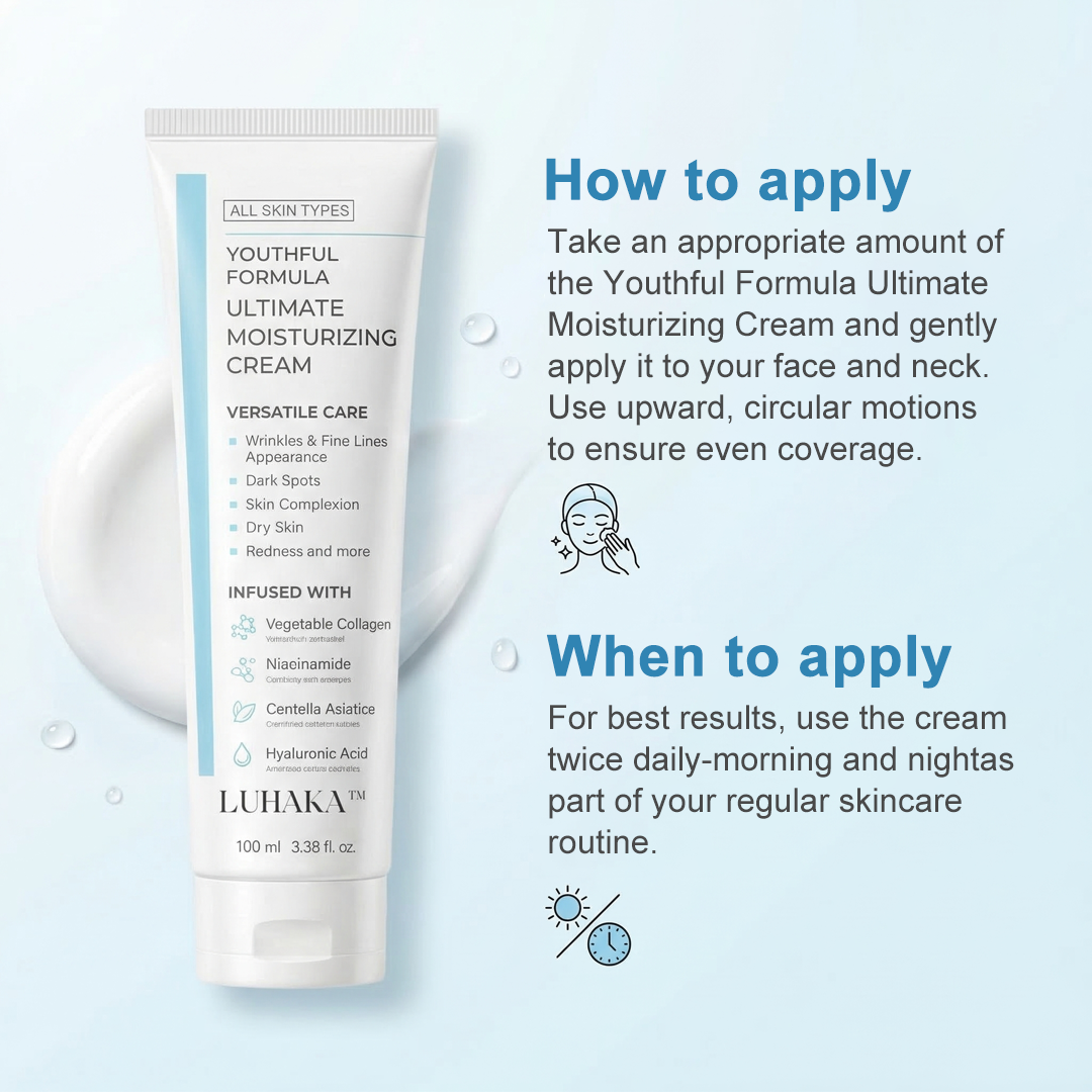 Youthful Formula Ultimate Moisturizing Cream | Centella Asiatica, Niacinamide, Hyaluronic Acid, Collagen | Wrinkles, Fine Lines, Dark Spots, Dry Skin, Redness | 3.38 fl. oz., 100ml (New Formula)
